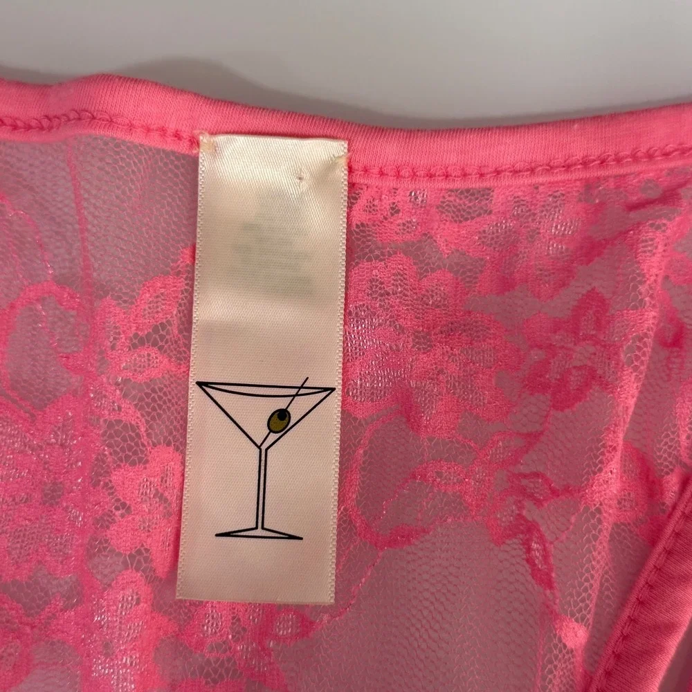 Bozzolo Women Lge Tank Top Pink Floral Lace Long Sheer Racerback Y2K Barbiecore - Picture 6 of 8